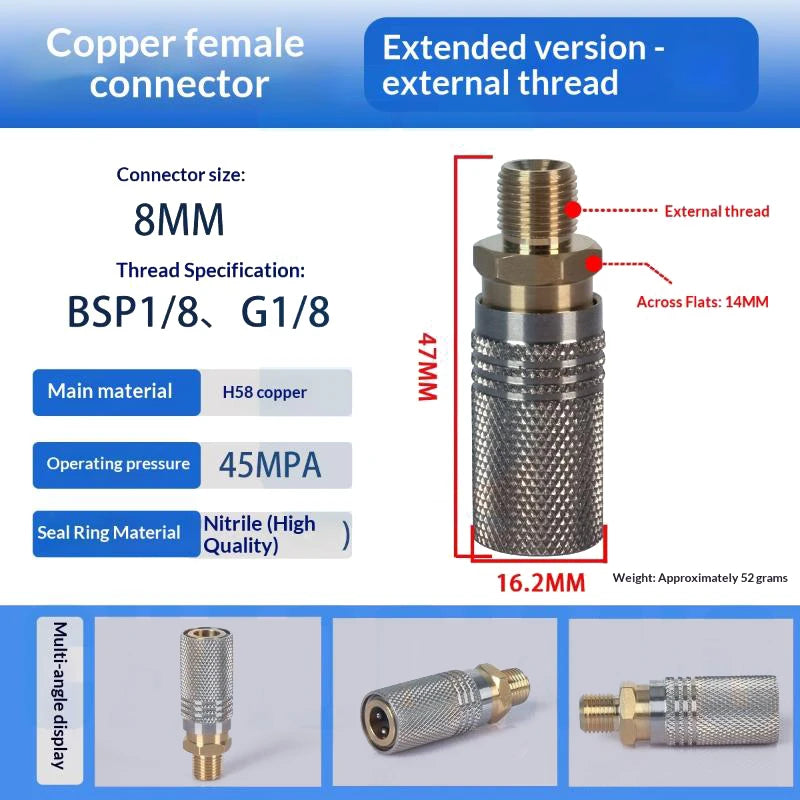 HPA Quick Release Adapter G1/8 BSP 8mm Male Nipple Air Socket