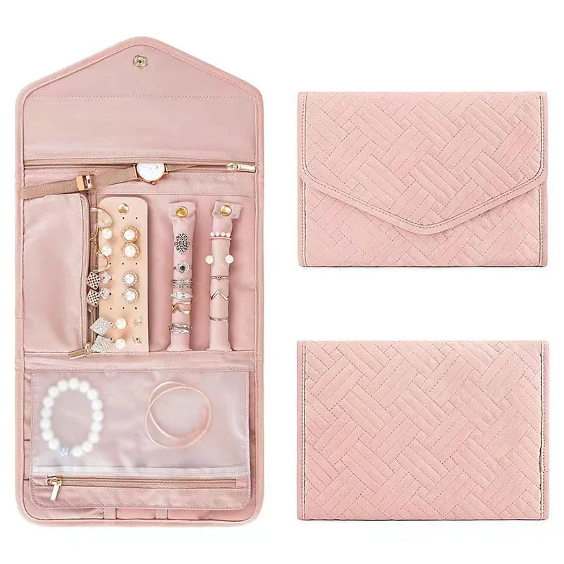 Foldable Travel Jewelry Organizer Bag – Necklaces & Rings Jewelry Travel Organizer Richie's L-15.5x22cm pink