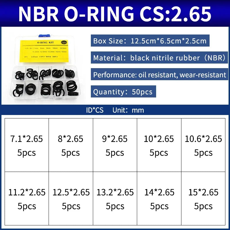 NBR Silicone FKM O-Ring Repair Kit – 1.8mm & 2.65mm Gasket Set O-Ring Repair Kit Richie's 148-NB-BW50S