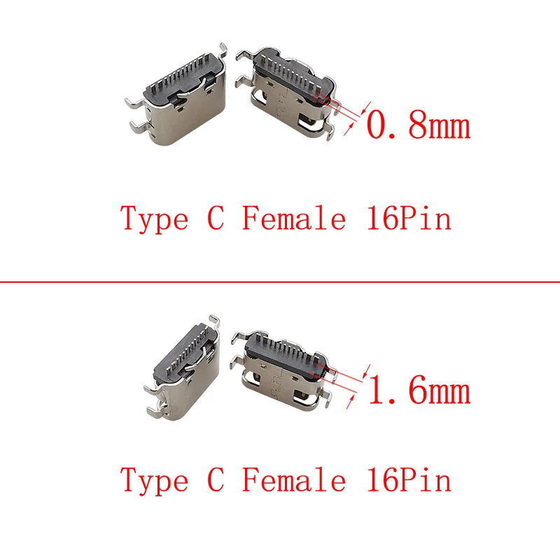 10Pcs USB Type-C 16 Pin Female Connector PCB Soldering DIY USB-C Connector Richie's