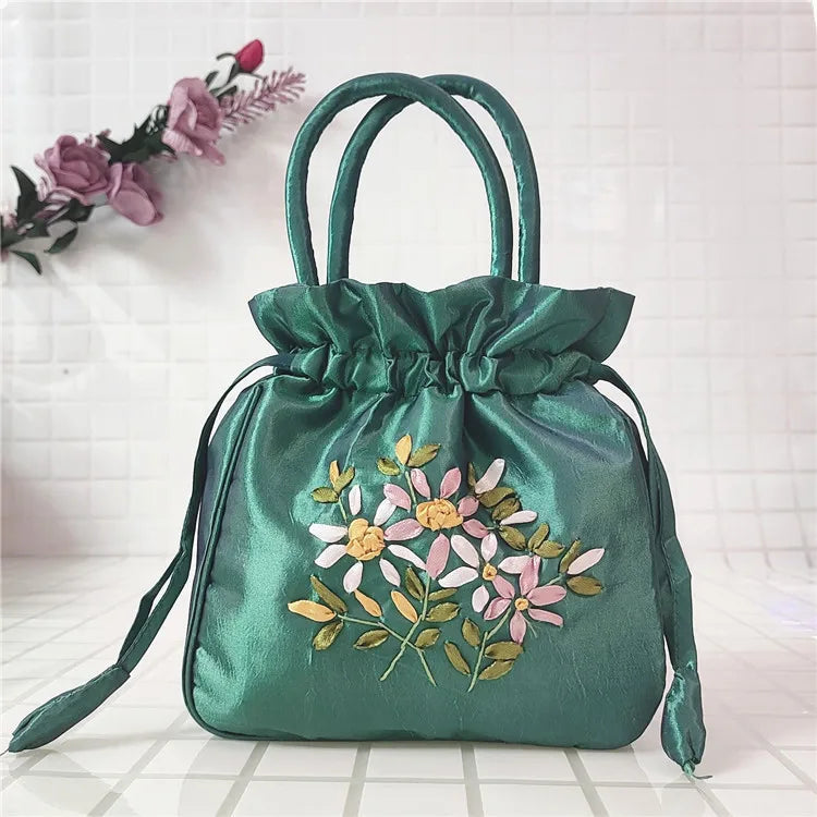 Women Embroidery Flower Cosmetic Bag – Ethnic Mini Purse & Pouch Cosmetic Pouch Richie's Green