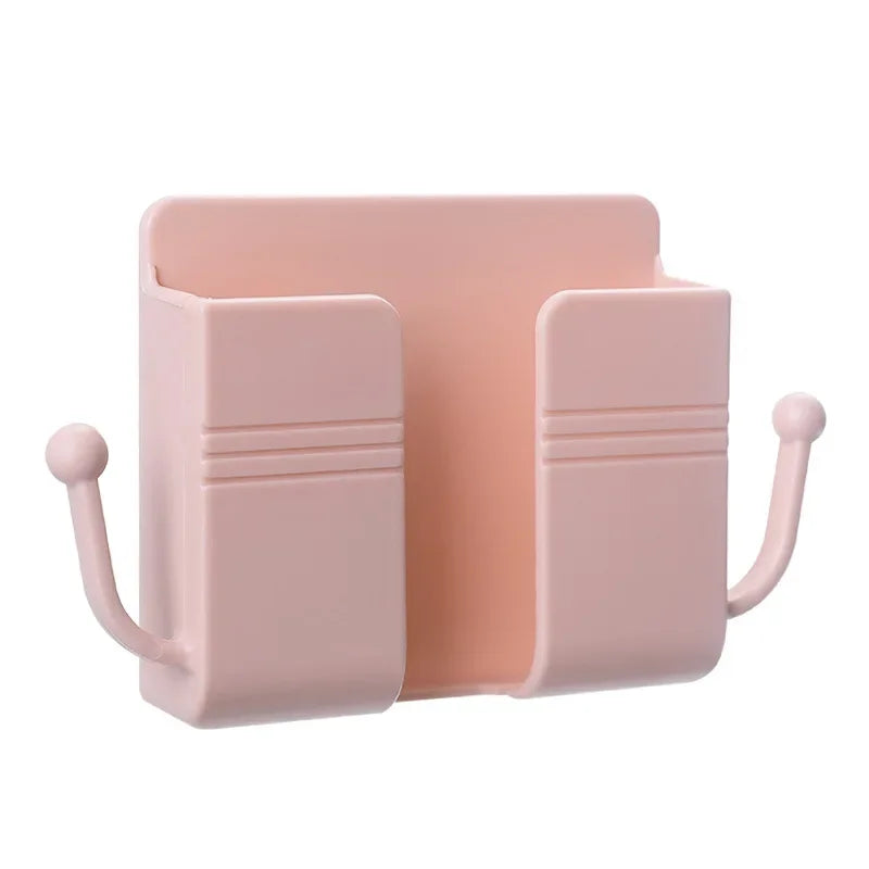 Wall Mount Phone Holder No-Drill Plug Bracket with Side Hook Phone Charging Bracket Richie's pink