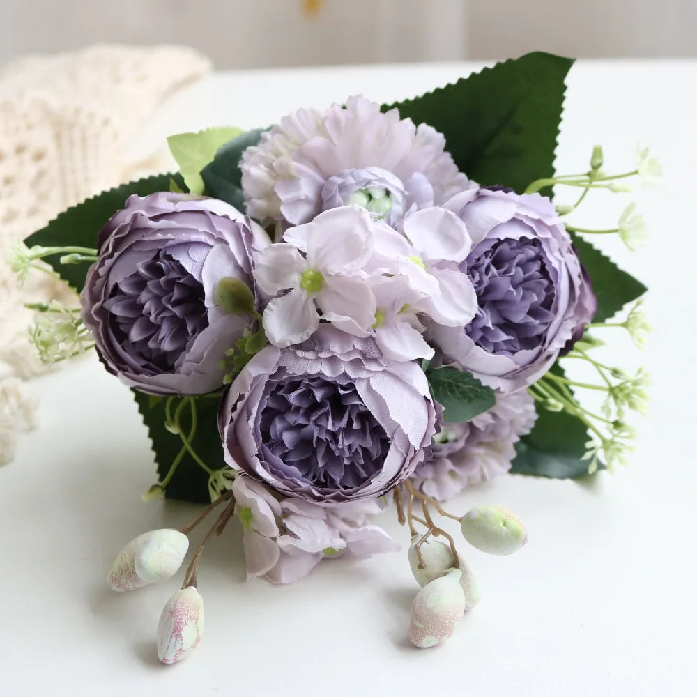 Silk Rose & Peony Artificial Flower Bouquet – Wedding Décor Artificial Flower Bouquet Richie's Purple