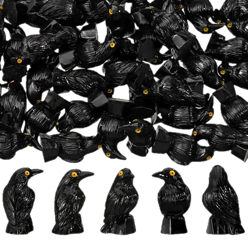 10Pcs Luminous Mini Resin Crow Figurines Halloween Decor Set Halloween Figurines Richie's Black