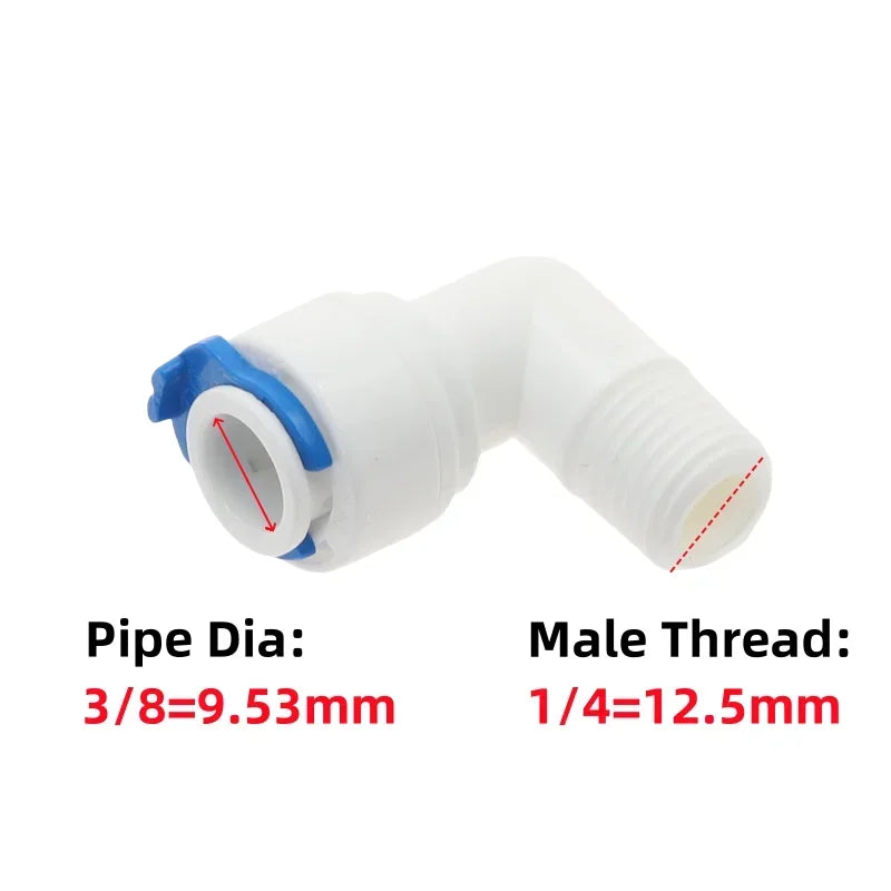 5Pcs RO Water Quick Elbow Fittings – 1/4" & 3/8" Tube Connectors Pipe Elbow Fittings Richie's PL 9.53mm-1I4 Elbow Pipe to Male