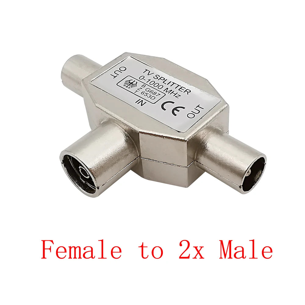 2-Way TV Coaxial Antenna Splitter Adapter | Male to Female Coaxial TV Splitter Richie's 1Pcs TVF-2TVJ