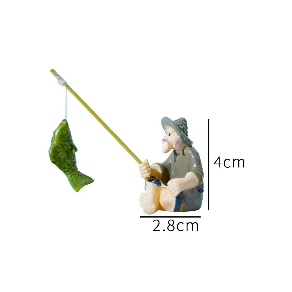 PVC Old Man Fishing Ornament – Fish Tank & Aquascape Decor Miniature Figurine Ornament Richie's 4x2.8x2.8cm