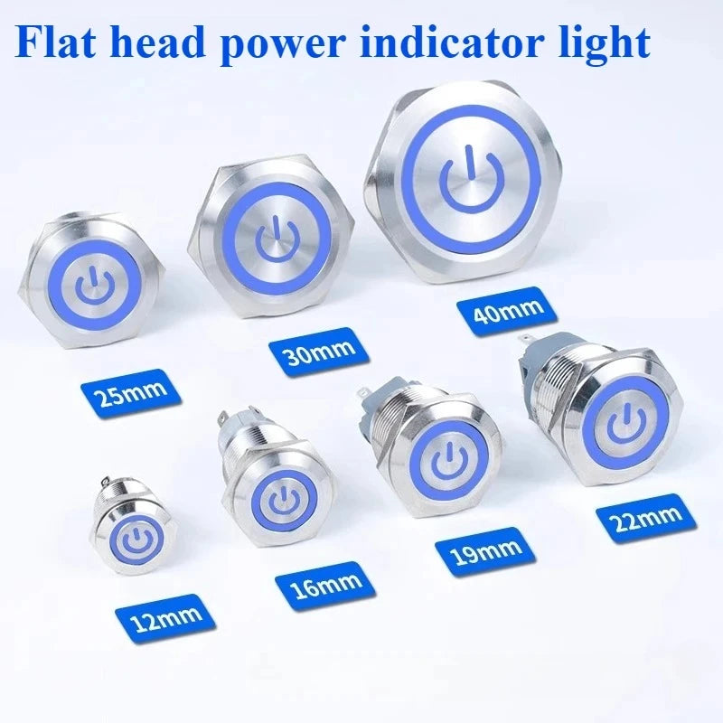 Waterproof Metal LED Push Button Switch 12–22mm Momentary Latching LED Push Button Switch Richie's Power light blue 22mm 12-24V|Self-reset