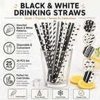 25pcs Black & White Paper Straws – Biodegradable Party Straws Paper Drinking Straws Richie's
