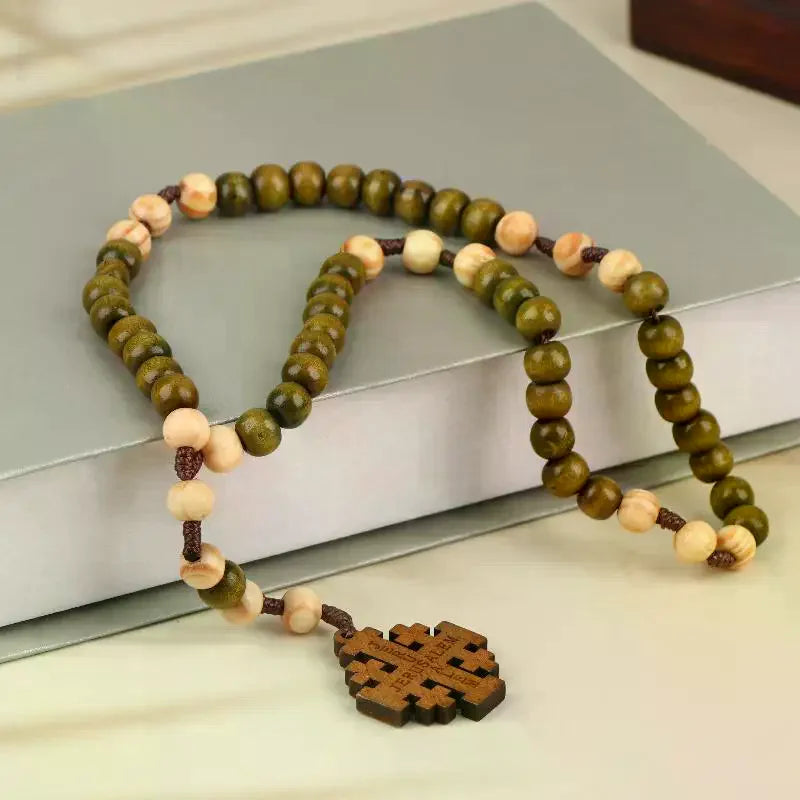 Wooden Cross Rosary Necklace Prayer Beads Religious Gift Rosary Necklace Richie's