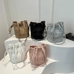 Silver Pleated Drawstring Bucket Bag – Soft PU Leather Purse Shoulder Bucket Bag Richie's