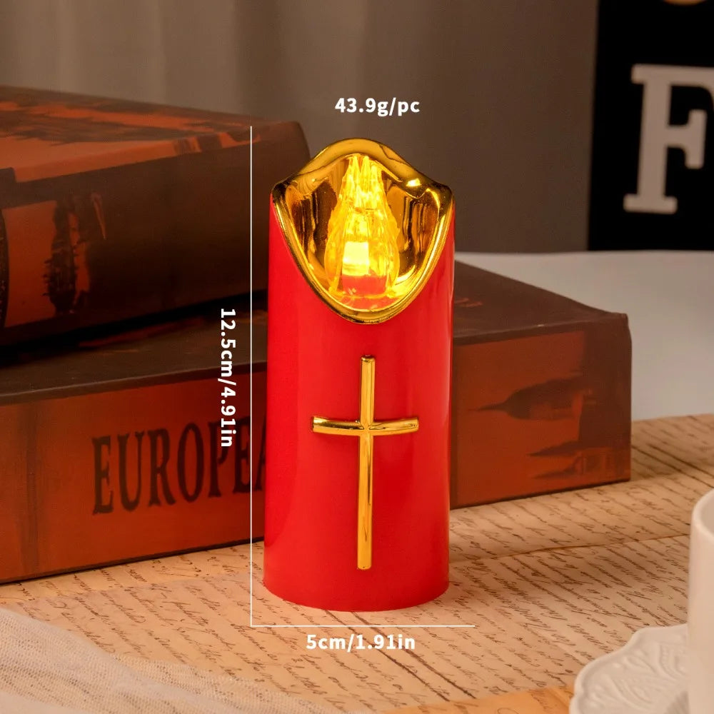 Christian Cross LED Flameless Prayer Candles – Safe Devotional LED Flameless Candle Richie's Red
