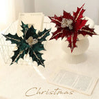 Glitter Poinsettia Artificial Christmas Flower 15cm DIY Decor Christmas Artificial Flower Richie's