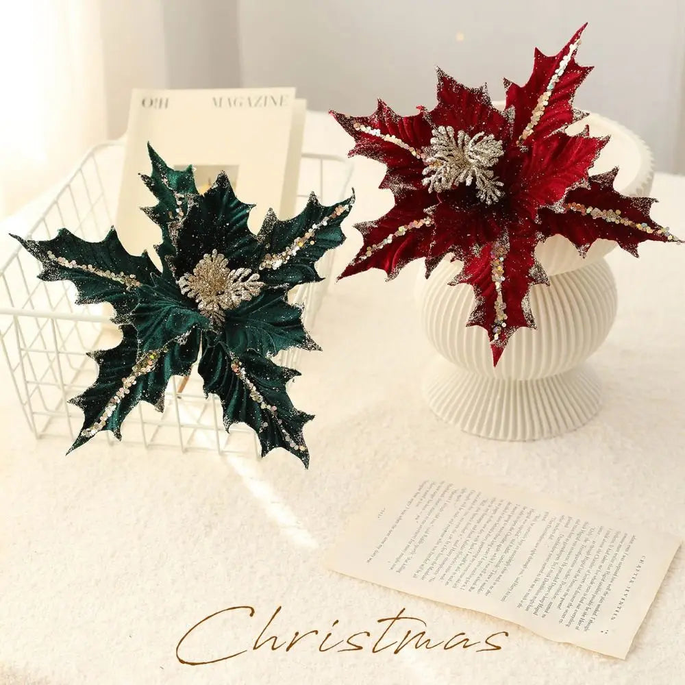 Glitter Poinsettia Artificial Christmas Flower 15cm DIY Decor Christmas Artificial Flower Richie's