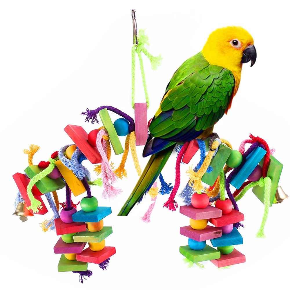 Parrot Chew Toy – Natural Wood & Cotton Rope Bird Swing Bird Chew Toy Richie's