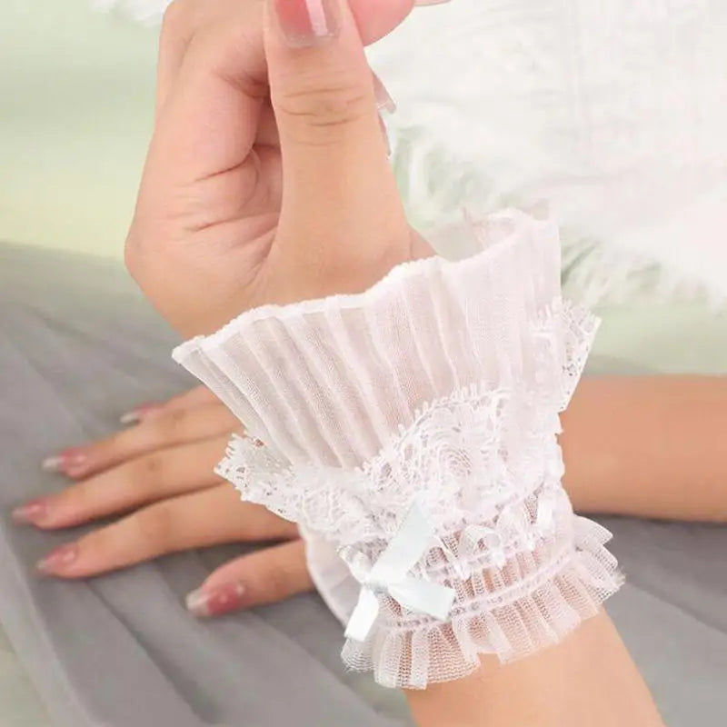 Gothic Lolita Wrist Cuffs Bowknot Lace Trim Maid Cosplay Set Cosplay Wrist Cuffs Richie's