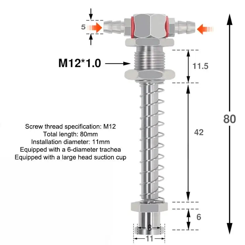 Robotic Arm Suction Cup M12/M10 T-Shape Spring Buffer Sucker Rod Industrial Suction Cup Richie's M12 80cm