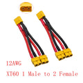 2Pcs XT60 Parallel Y Splitter 12/14AWG Silicone Wire RC Drone RC Power Connector Richie's 12AWG 1 M to 2 F