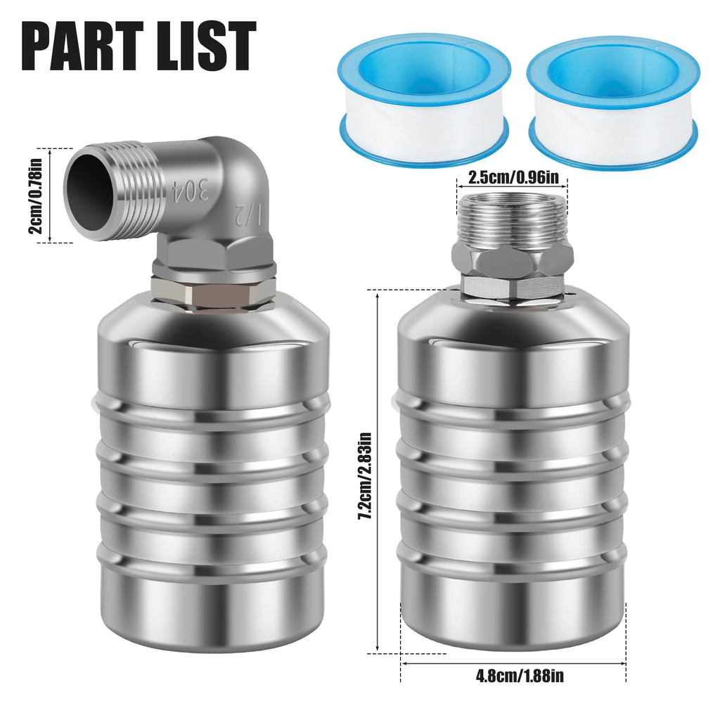 Stainless Steel Float Ball Valve – Auto Water Level Control 1/2" Float Ball Valve Richie's B 2-piece set