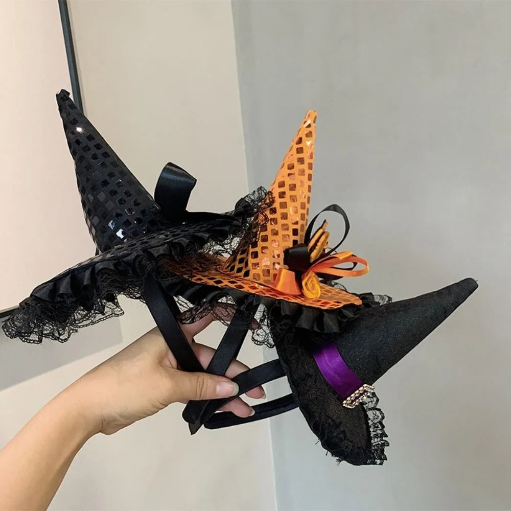 Halloween Witch Hat Headband – Lace Sequins Hair Hoop Halloween Costume Headband Richie's