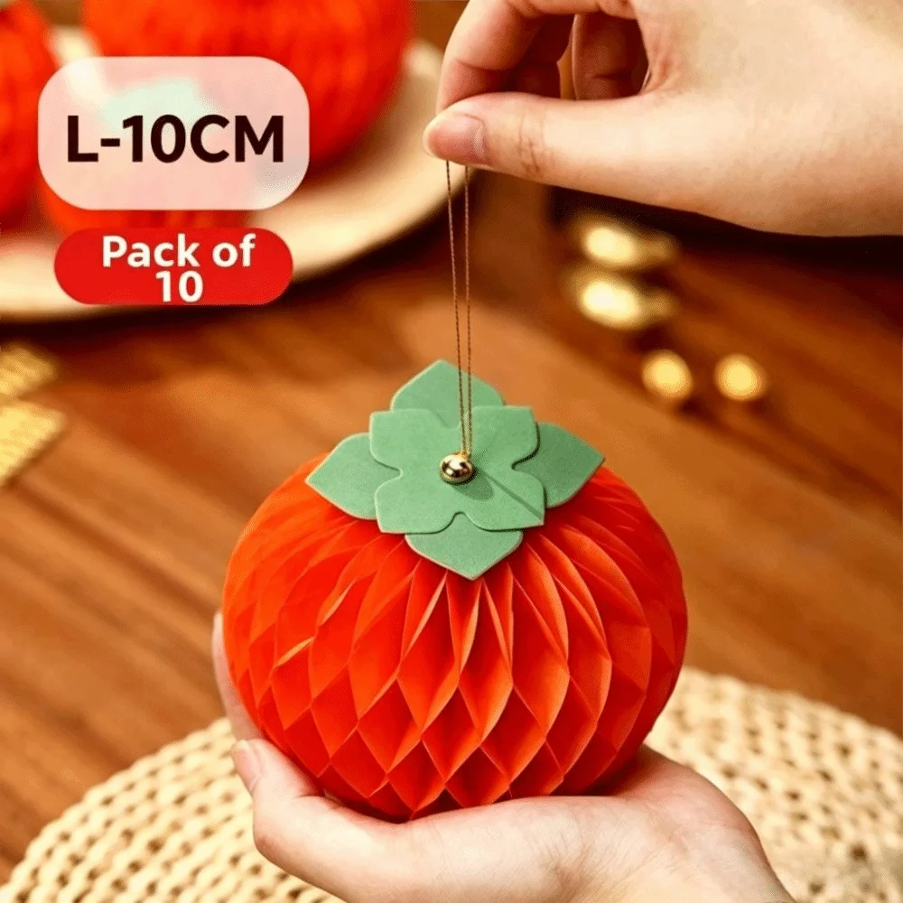 Paper Honeycomb Persimmon Hanging Ornaments 6&10cm – Set of 10 Festive Hanging Ornaments Richie's L-10CM Other