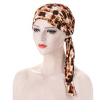 Women's Printed Pre-Tied Turban Cap Hijab Headscarf Bandana Turban Headscarf Cap Richie's Light brown leopard