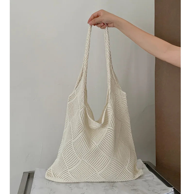 Large Capacity Knitted Crochet Shoulder Bag for Women Knitted Shoulder Bag Richie's Apricot