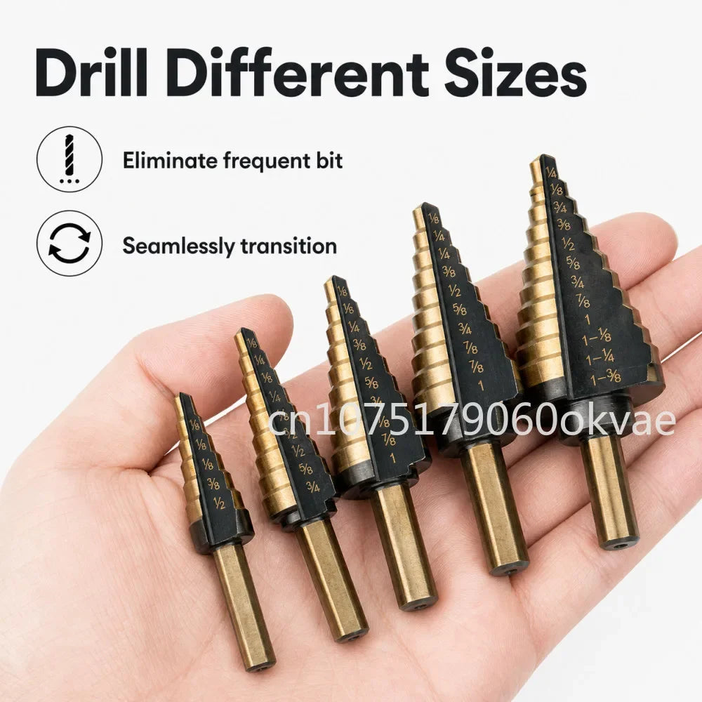 HSS Cobalt Step Drill Bit Set – 5-Piece, 50 Sizes + Case Step Drill Bit Set Richie's