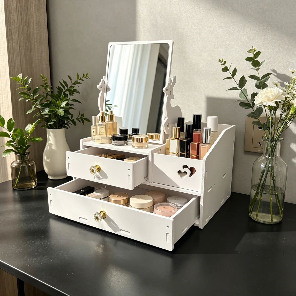 Desktop Makeup Organizer with Mirror & Drawers | Vanity Box Makeup Organizer Richie's