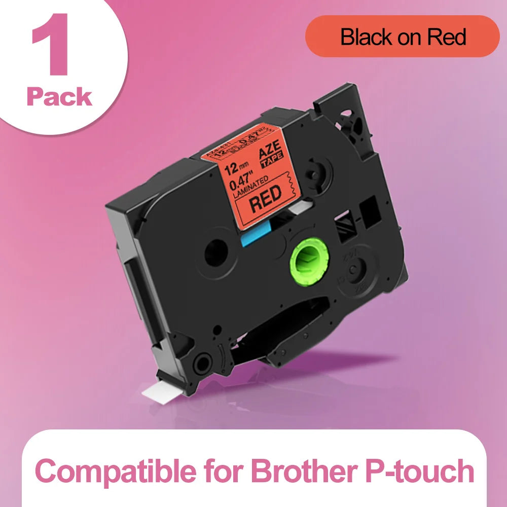 Markdomain TZe Compatible Laminated Label Tape for Brother PT Label Printer Tape Richie's Black on Red 9mm