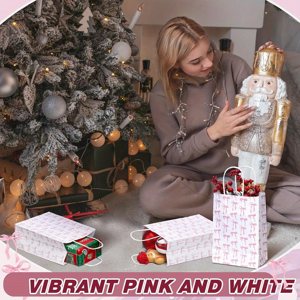 Pink Bow Paper Gift Bags with Handles | Party Favor Bags 6/10pk Paper Gift Bags Richie's
