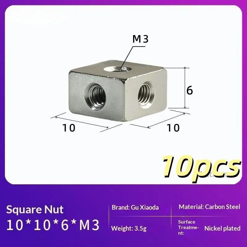 10pcs M3 Aluminum Alloy Square Cube Nut Connector Block DIY Hardware Fastener Nuts Richie's A1