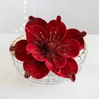Artificial Glittery Poinsettia & Magnolia Stems | Xmas Décor Artificial Flower Stems Richie's Red 1pc