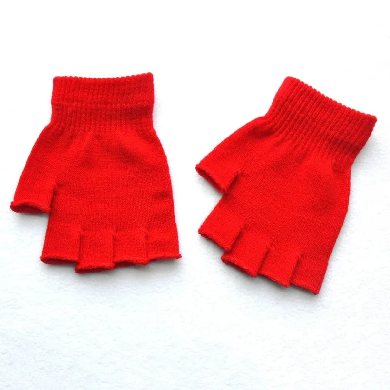 Kids Fingerless Knit Gloves – Stretchy Half-Finger Winter Mittens Kids Winter Gloves Richie's Red One Size