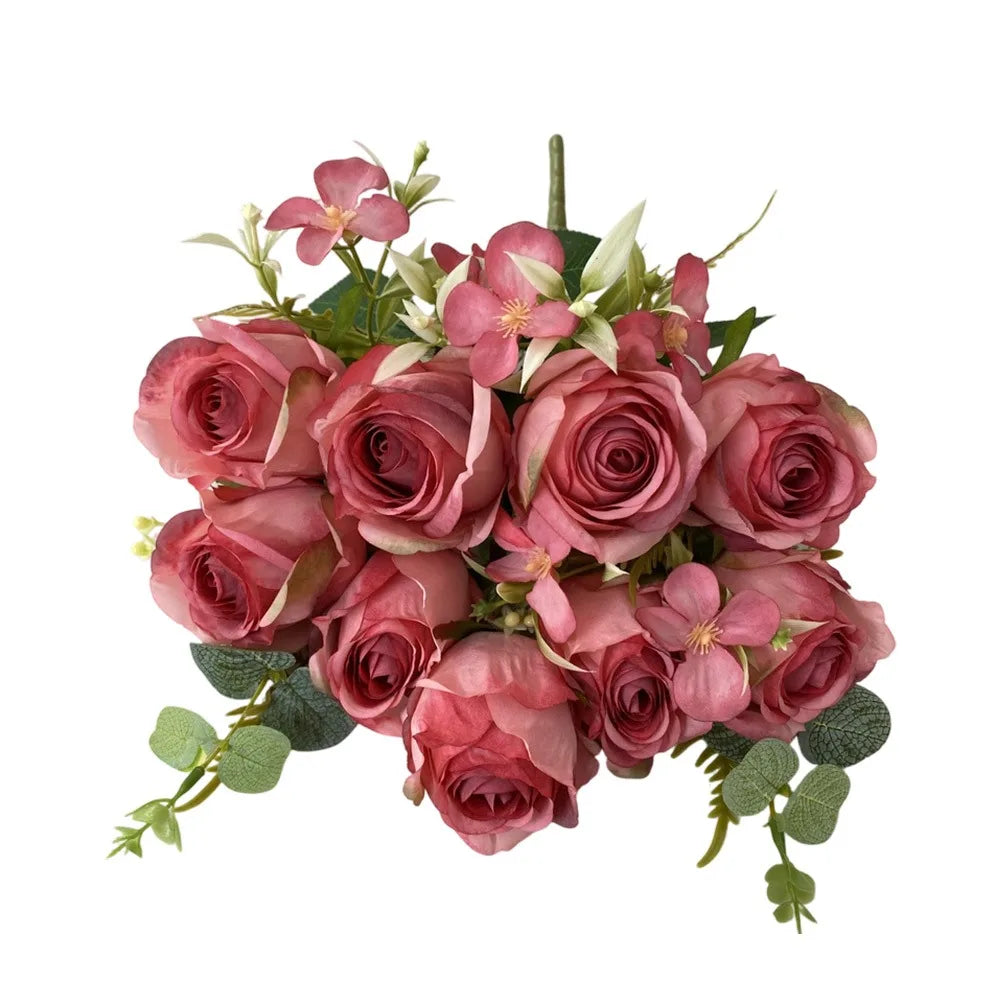 9-Head Multicolor Artificial Rose Bouquet – Bridal & Home Decor Artificial Flower Bouquet Richie's Dark Pink