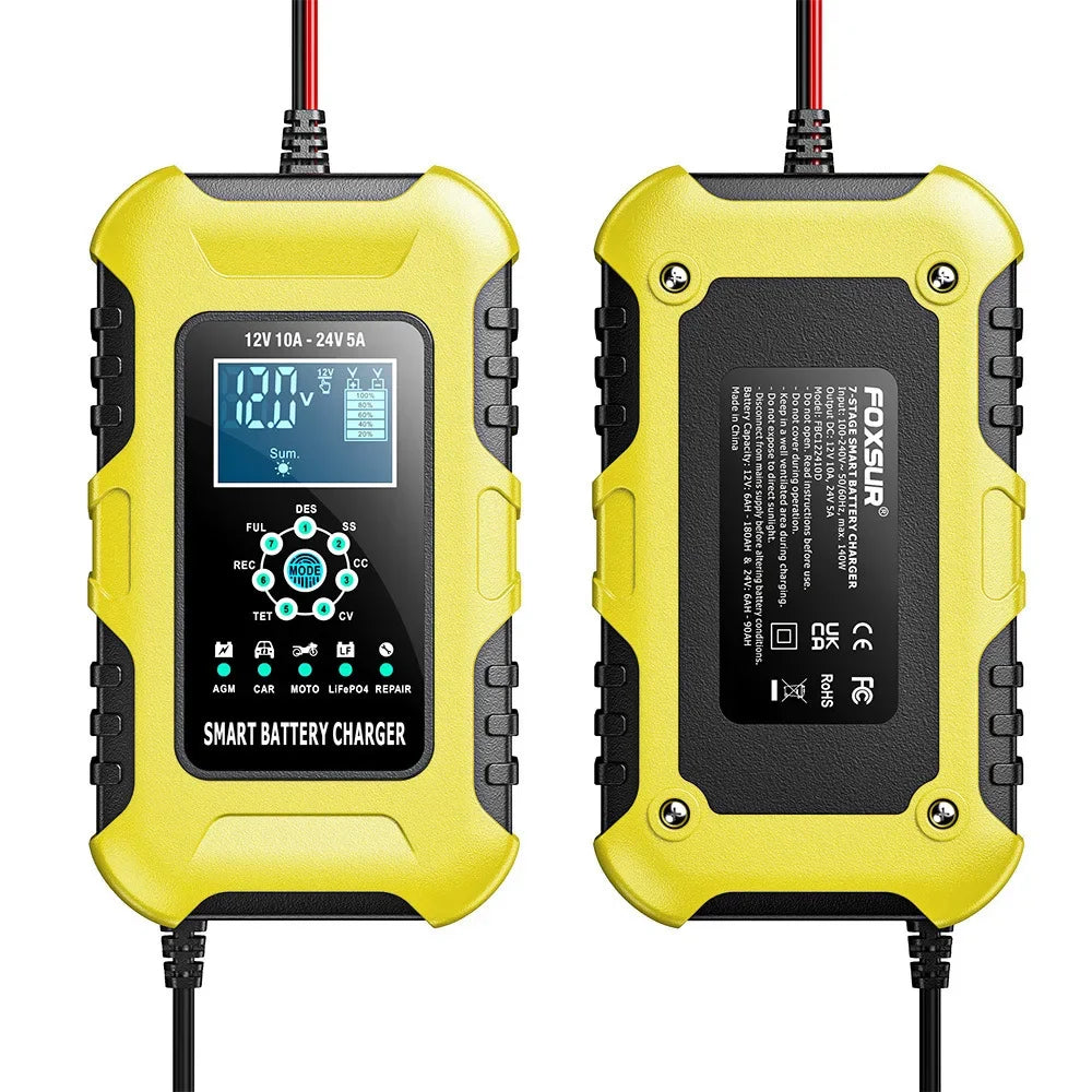 Smart Car Battery Charger 12V/10A 24V/5A AGM Wet 7-Stage Auto Battery Charger Richie's