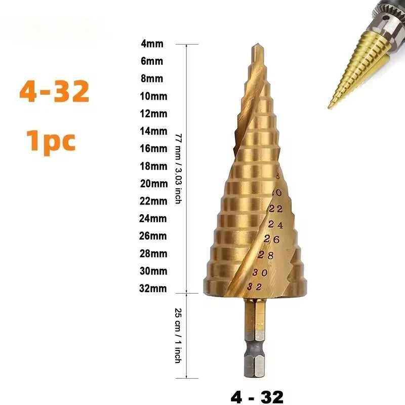 HSS Titanium Step Drill Bit Set 4-12 4-20 4-32mm – 3 Pcs Step Drill Bit Set Richie's 1PCS 4-32mm