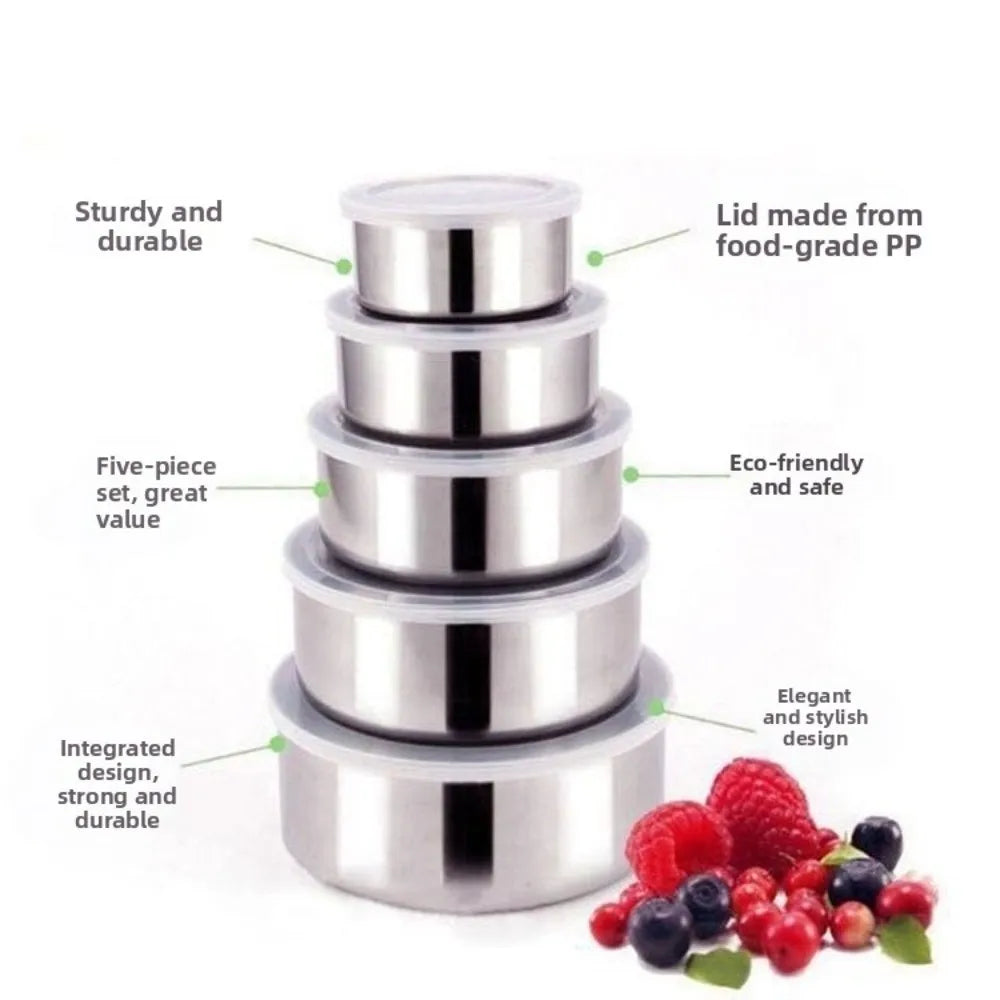 5-Piece Stainless Steel Salad Bowl Set with Leak-Proof Lids Food Storage Bowl Set Richie's