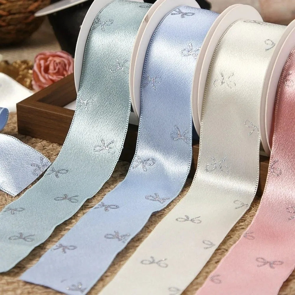 Silver Foil Bow Print Ribbon 40mm 10 Yards – Gift Wrapping Craft Ribbon Richie's