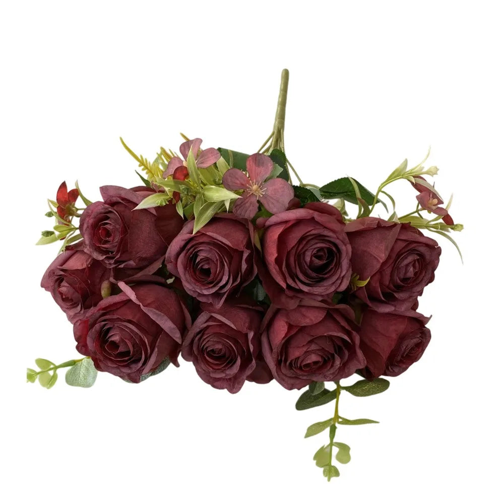 9-Head Multicolor Artificial Rose Bouquet – Bridal & Home Decor Artificial Flower Bouquet Richie's Red