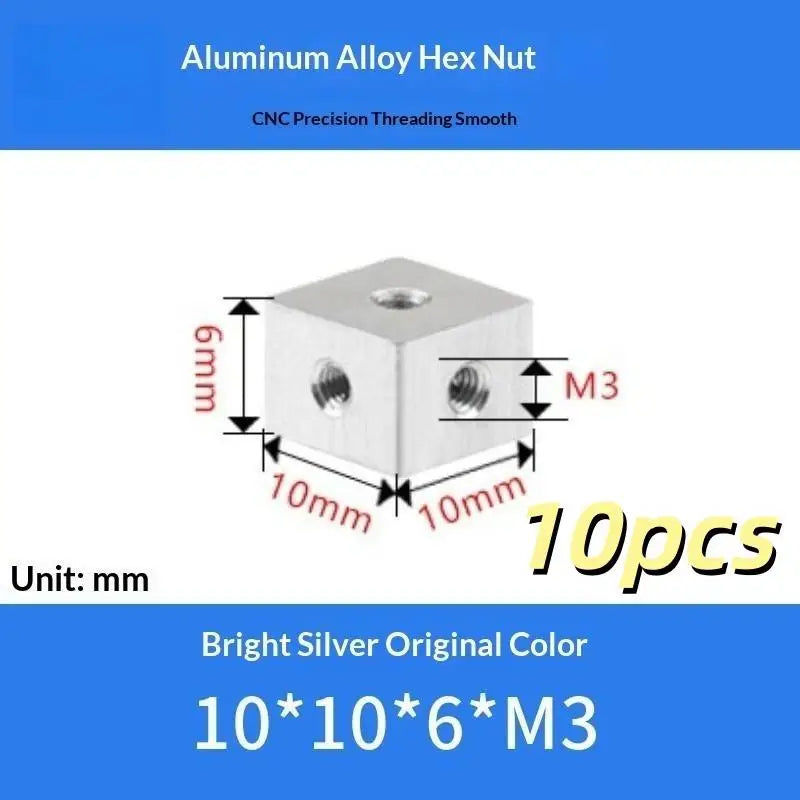 10pcs M3 Aluminum Alloy Square Cube Nut Connector Block DIY Hardware Fastener Nuts Richie's A4
