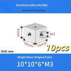 10pcs M3 Aluminum Alloy Square Cube Nut Connector Block DIY Hardware Fastener Nuts Richie's A4
