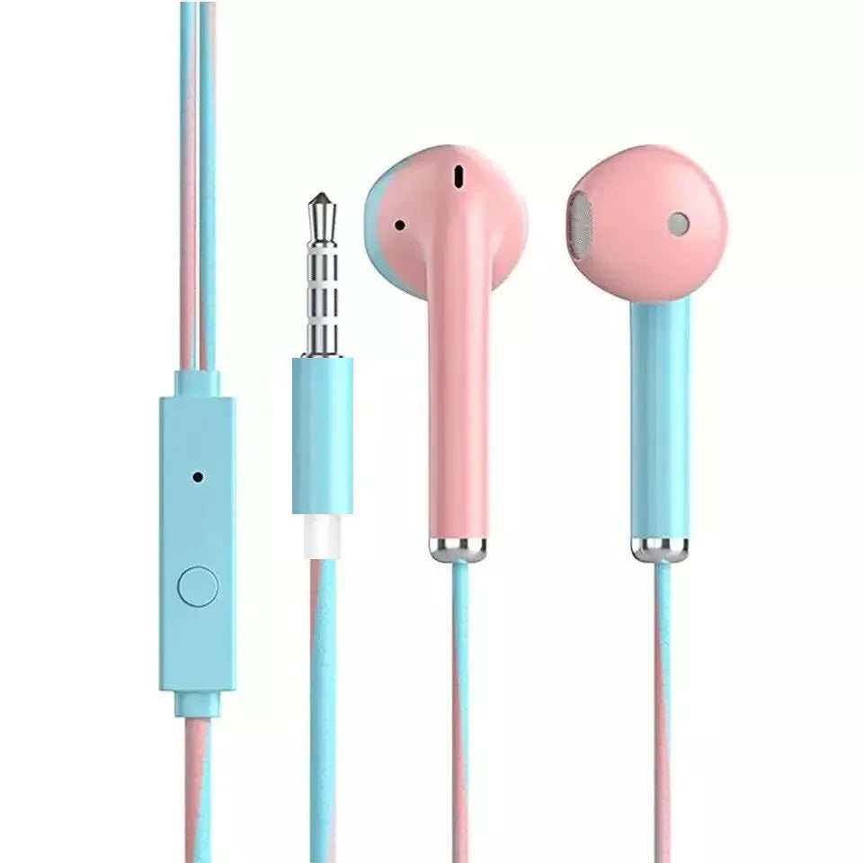 FUCHU 3.5mm Wired Earbuds Stereo Bass Headset With Mic Wired Earbuds Richie's Blue Pink