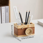 Vintage Camera Wooden Pen Holder & Desk Organizer Wooden Pen Holder Richie's