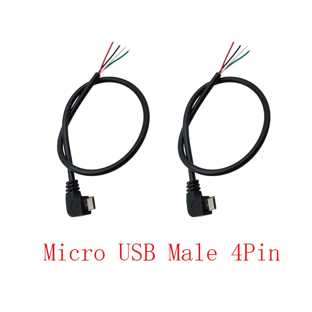 Right Angle 90° Micro USB Male Plug 2/4-Pin DIY Cable 30CM USB Connector Cable Richie's 4Pin 2Pcs