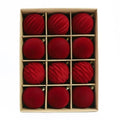 12Pcs Velvet Flocked Christmas Balls 6CM Tree Ornaments Christmas Tree Ornaments Richie's Red 1.5cm