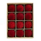 12Pcs Velvet Flocked Christmas Balls 6CM Tree Ornaments Christmas Tree Ornaments Richie's Red 1.5cm