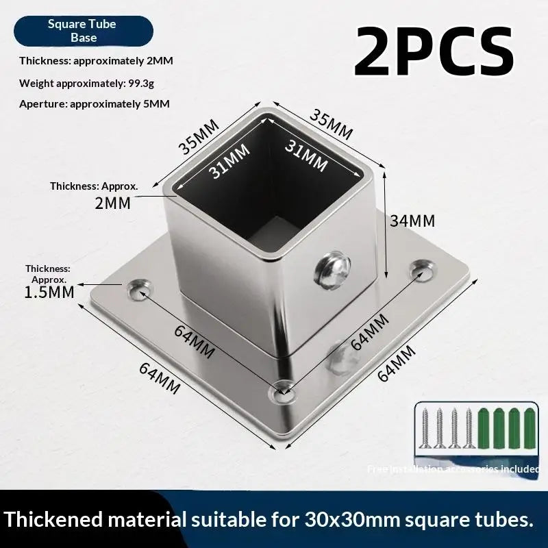 Stainless Steel Square Tube Flange Base Connector 25/30/35mm Tube Flange Connector Richie's 35MM 2PCS