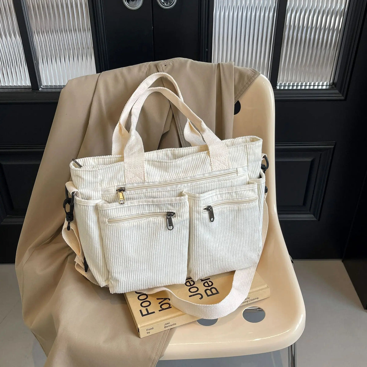 Large Capacity Corduroy Tote Bag | Korean Style Shoulder Bag Corduroy Tote Bag Richie's Creamy-white