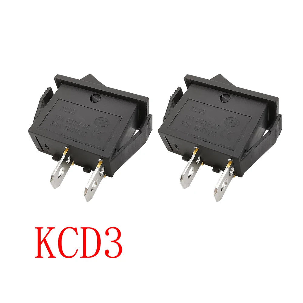 KCD3 Rocker Switch 16A/250V 20A/125V ON-OFF 2-Pin Black Rocker Switch Richie's 2Pcs